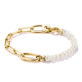 Connect Charm Bracelet Paperclip with Pearls Gold