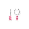Single hoop earring with pink Goldbear pendant & zirconia | The Jewellery Boutique