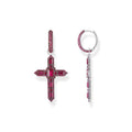 Cross single hoop earring with ruby red stones | The Jewellery Boutique