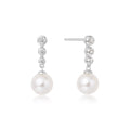 Silver Tennis Beaded Stone Pearl Drop Stud Earrings | The Jewellery Boutique