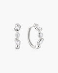 Silver Bezel Round & Teardrop Huggie Hoop Earrings