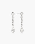 Silver Graduated Bezel Round & Teardrop Dangle Stud Earrings