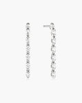Silver Half-Bezel Oval Linear Dangle Stud Earrings