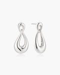 Silver Interlocked Wave Stud Hoop Earrings