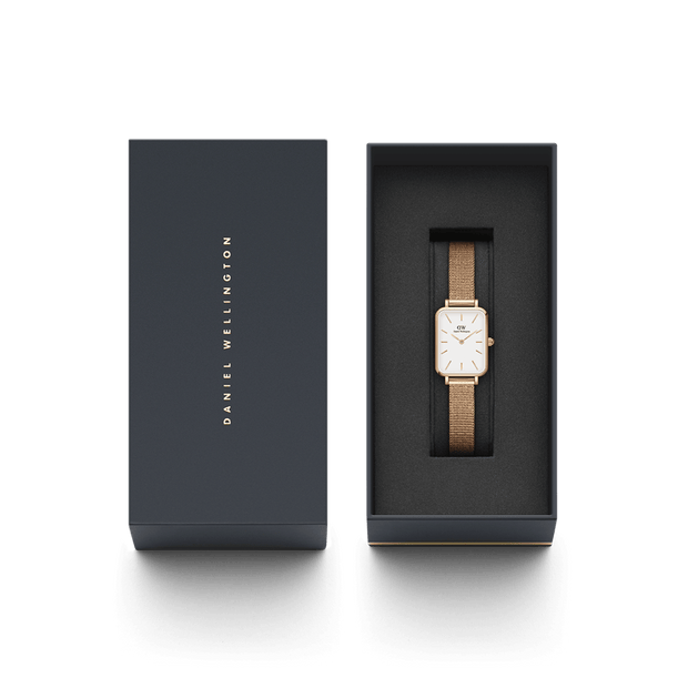 Daniel Wellington Quadro 20X26 Pressed Melrose Rose Gold & White Watch