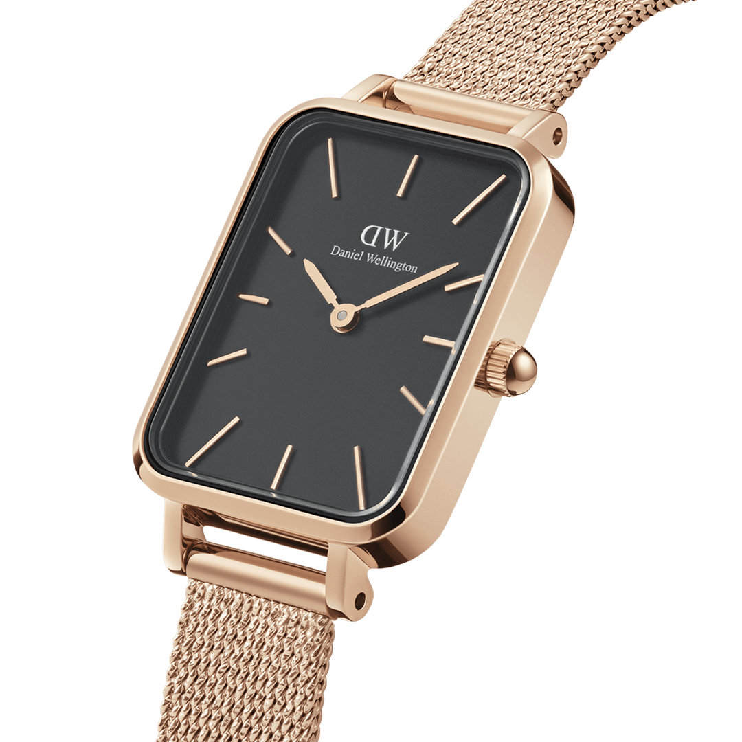 Daniel Wellington Quadro 20X26 Pressed Melrose Rose Gold & Black Watch