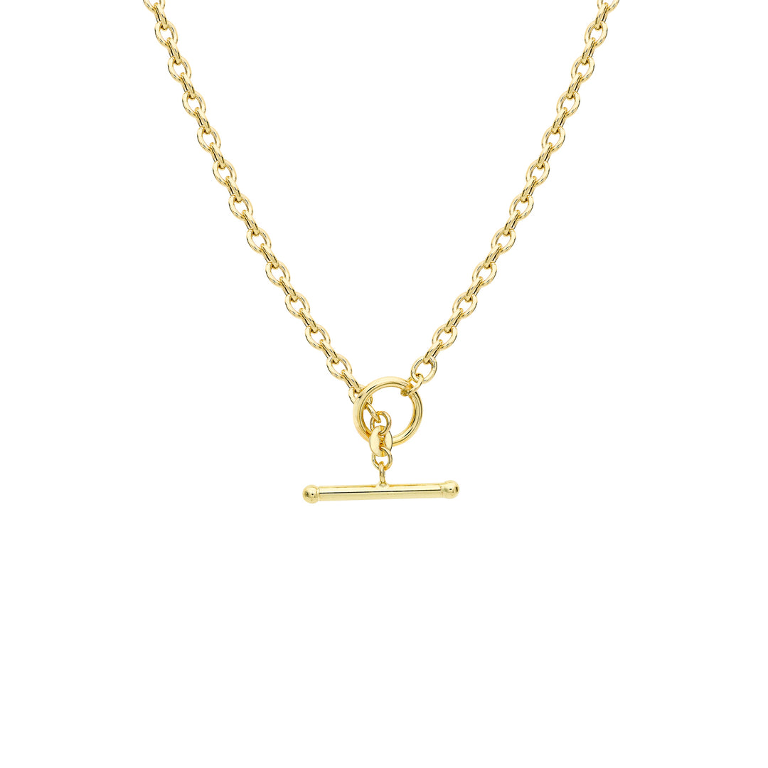Glow 9K Gold  Oval Belcher T-Bar Necklace 45cm