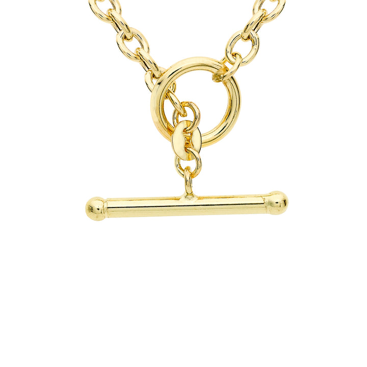 Glow 9K Gold  Oval Belcher T-Bar Necklace 45cm