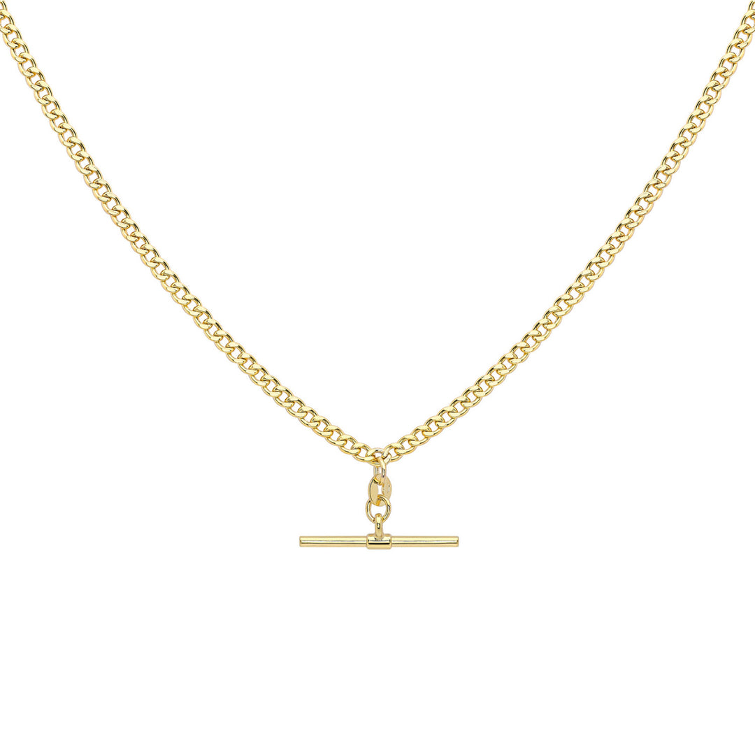 Glow 9K Gold Hollow Curb Albert T-Bar Necklace 45cm
