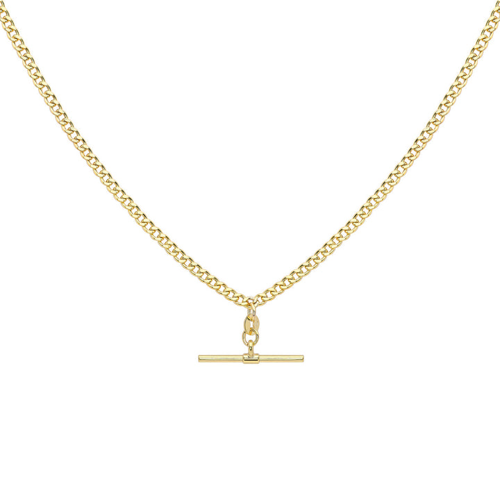 Glow 9K Gold Hollow Curb Albert T-Bar Necklace 45cm