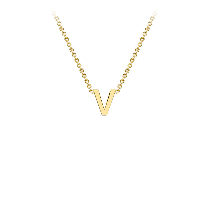 9K Yellow Gold 'V' Initial Adjustable Letter Necklace 38/43cm