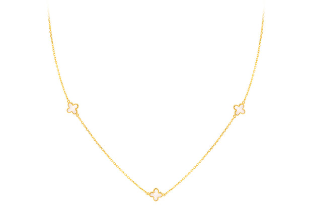 9K Yellow Gold 3 Mother-of-Pearl Petal Necklace 40-42.5 cm
