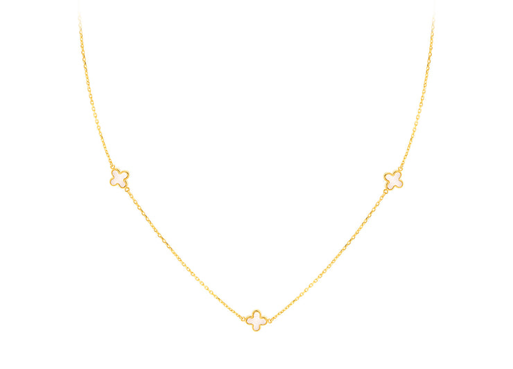 9K Yellow Gold 3 Mother-of-Pearl Petal Necklace 40-42.5 cm