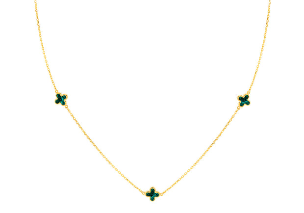 9K Yellow Gold 3 Malachite Petal Necklace 40-42.5 cm