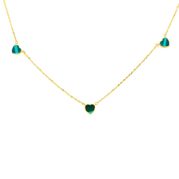 9K Yellow Gold Malachite Heart Necklace 41+2.5cm | The Jewellery Boutique