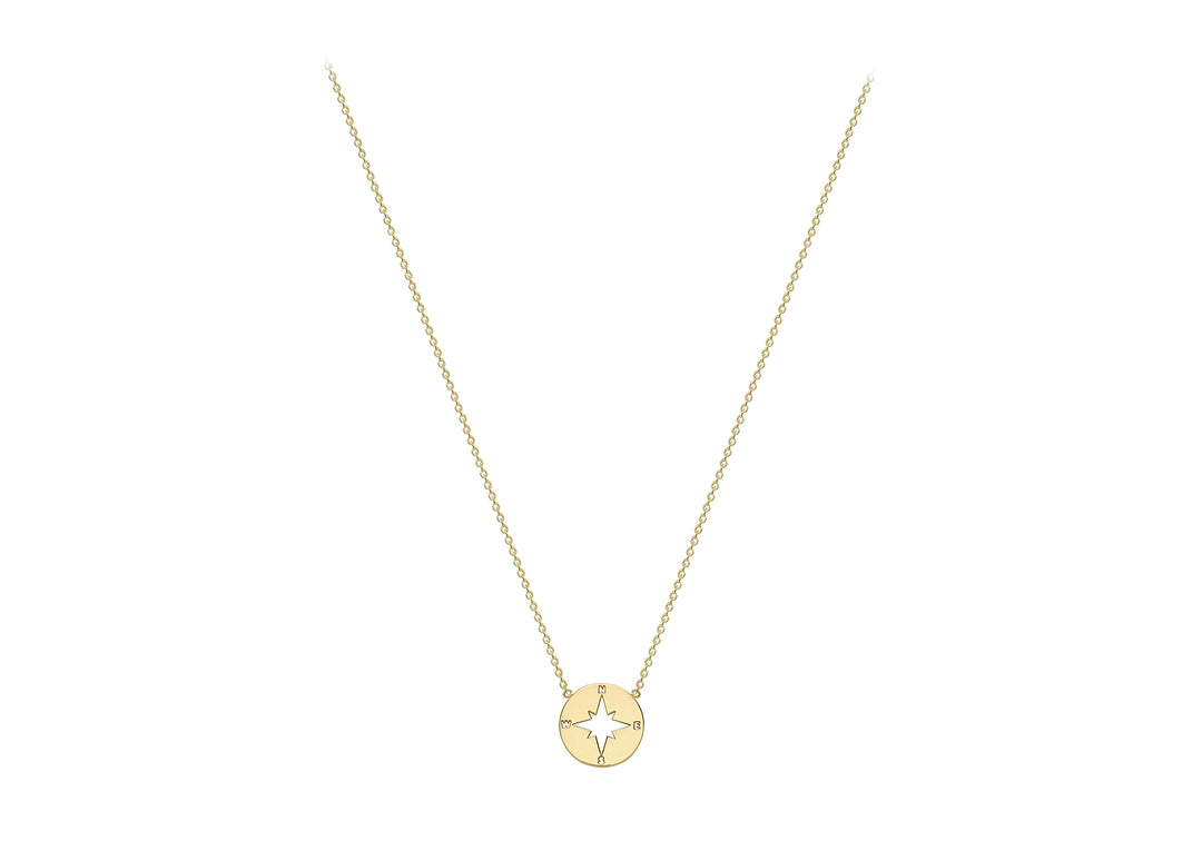 9K Yellow Gold Compass Necklace 40-42 cm