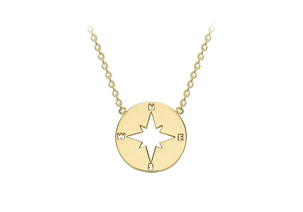 9K Yellow Gold Compass Necklace 40-42 cm