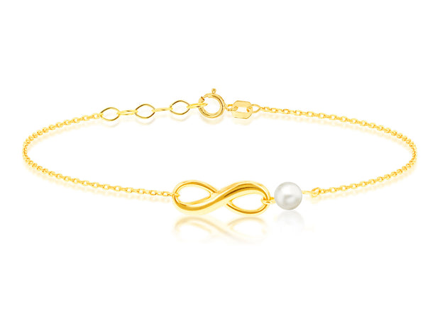 9K Yellow Gold Freshwater Pearl Infinity Bracelet 16.5-18 cm