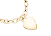 9K Yellow Gold Oval Belcher & Heart Tag Bracelet 18 cm