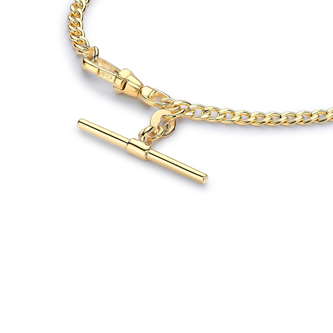 Glow 9K Gold Hollow Curb Albert T-Bar Bracelet 19cm