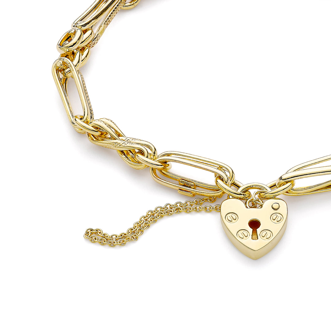 Glow 9K Gold Link & Panther Chain Padlock  Bracelet 19cm