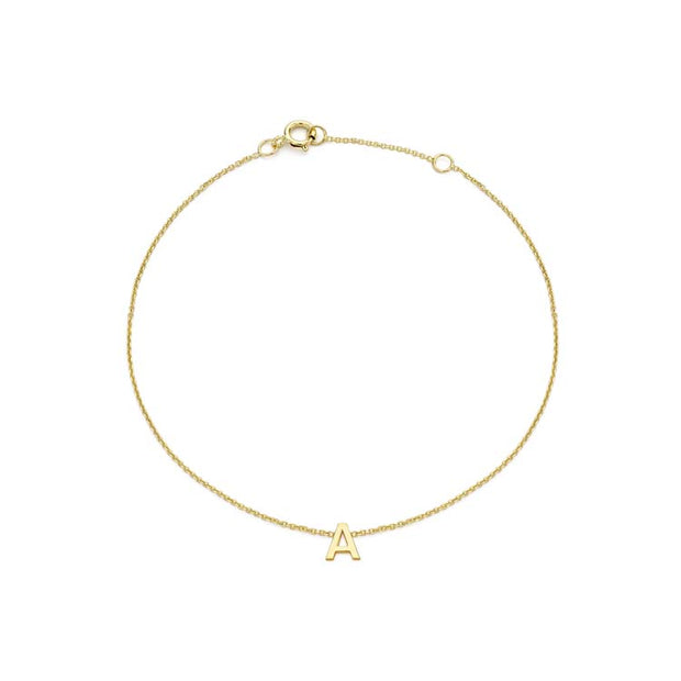 9K Yellow Gold Mini Initial 'A' Bracelet 15.5-19cm | The Jewellery Boutique