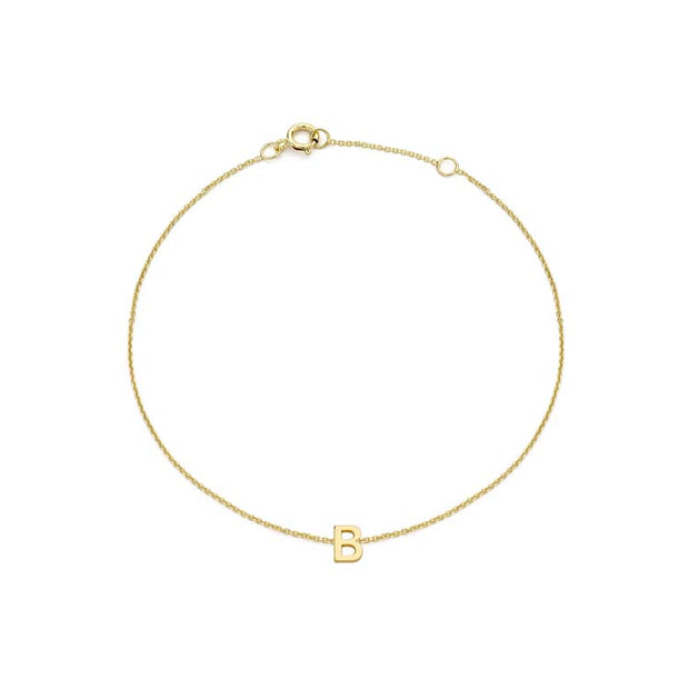 9K Yellow Gold Mini Initial 'B' Bracelet 15.5-19cm | The Jewellery Boutique