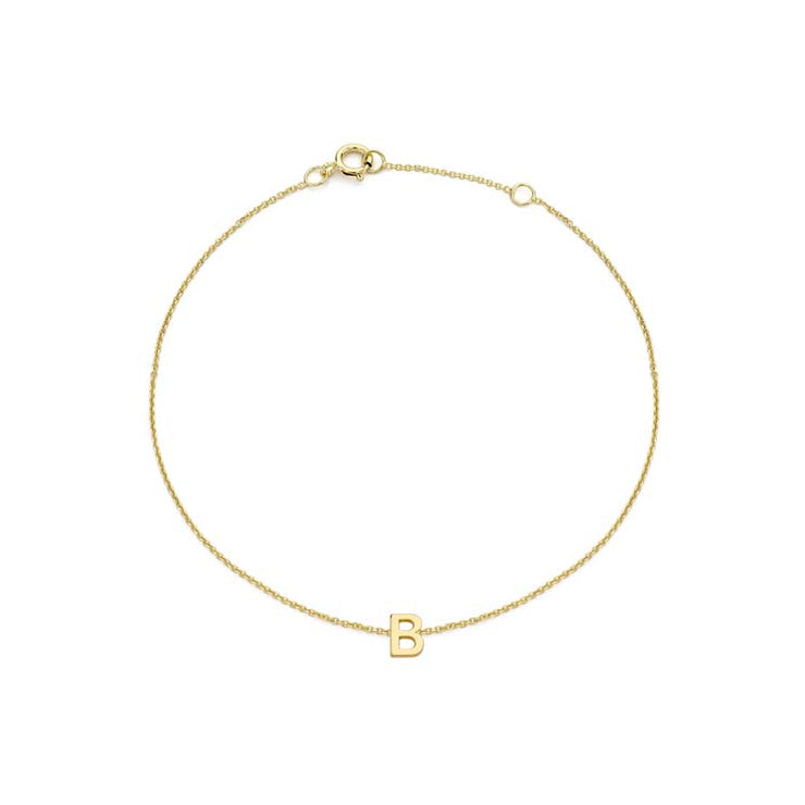 9K Yellow Gold Mini Initial 'B' Bracelet 15.5-19cm | The Jewellery Boutique