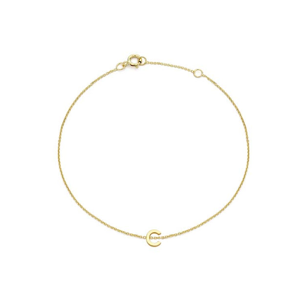 9K Yellow Gold Mini Initial 'C' Bracelet 15.5-19cm | The Jewellery Boutique