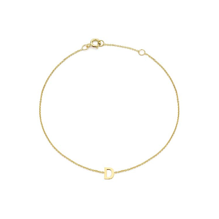 9K Yellow Gold Mini Initial 'D' Bracelet 15.5-19cm | The Jewellery Boutique