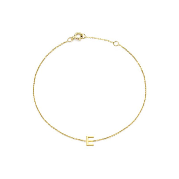 9K Yellow Gold Mini Initial 'E' Bracelet 15.5-19cm | The Jewellery Boutique