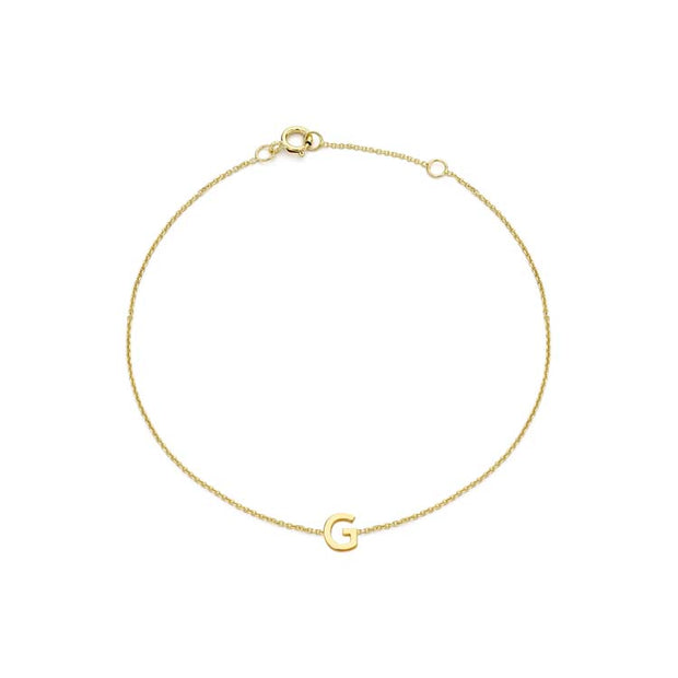 9K Yellow Gold Mini Initial 'G' Bracelet 15.5-19cm | The Jewellery Boutique