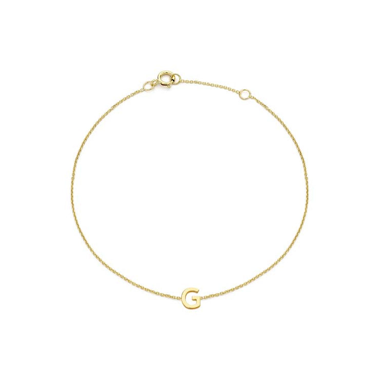 9K Yellow Gold Mini Initial 'G' Bracelet 15.5-19cm | The Jewellery Boutique