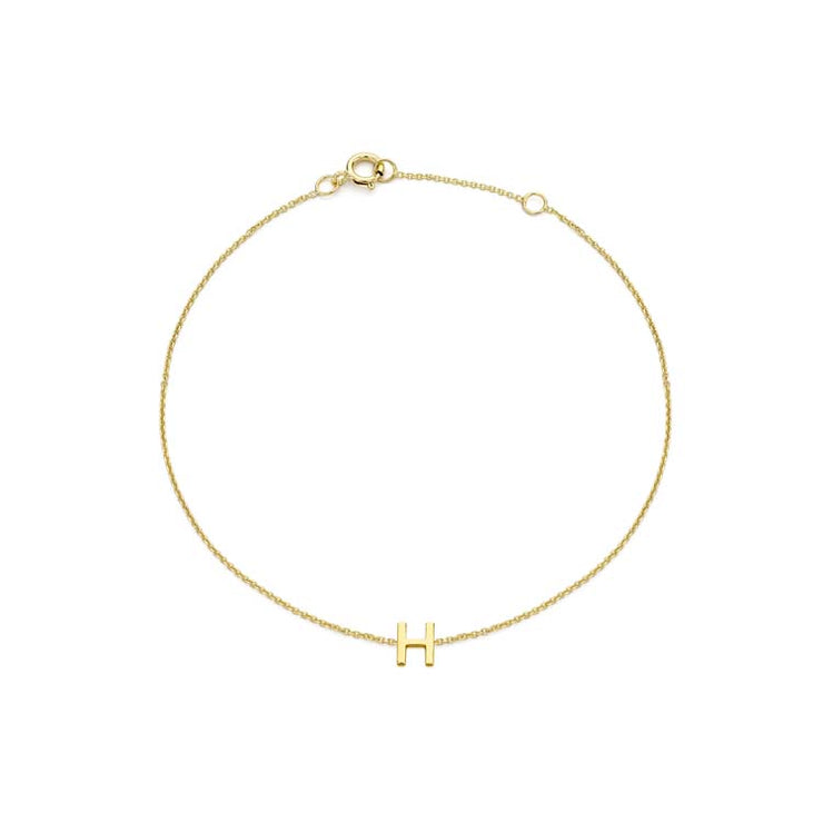 9K Yellow Gold Mini Initial 'H' Bracelet 15.5-19cm | The Jewellery Boutique