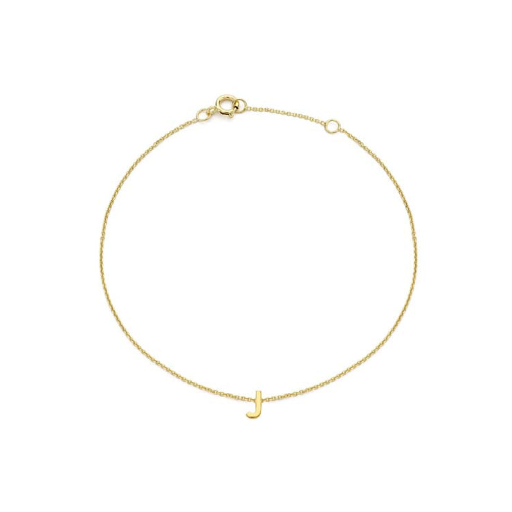 9K Yellow Gold Mini Initial 'J' Bracelet 15.5-19cm | The Jewellery Boutique