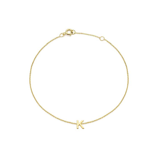 9K Yellow Gold Mini Initial 'K' Bracelet 15.5-19cm | The Jewellery Boutique