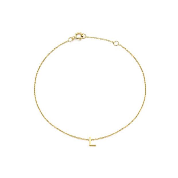 9K Yellow Gold Mini Initial 'L' Bracelet 15.5-19cm | The Jewellery Boutique