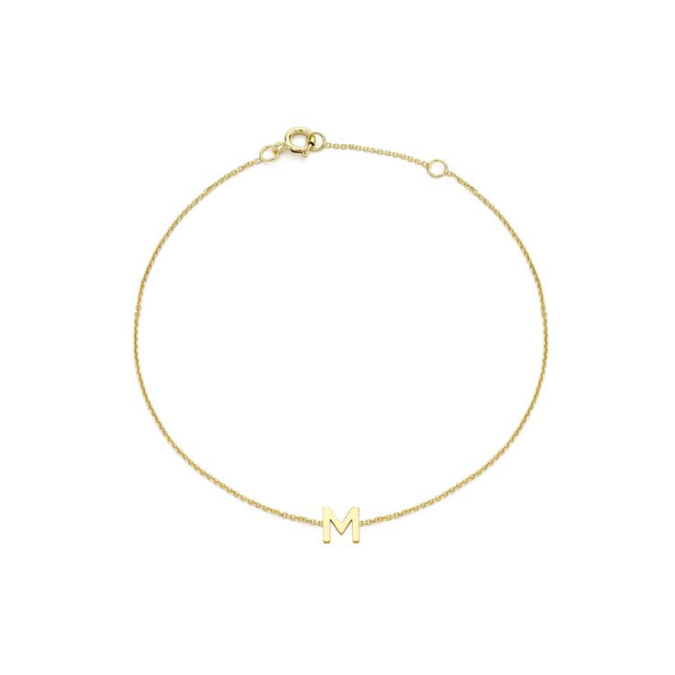 9K Yellow Gold Mini Initial 'M' Bracelet 15.5-19cm | The Jewellery Boutique