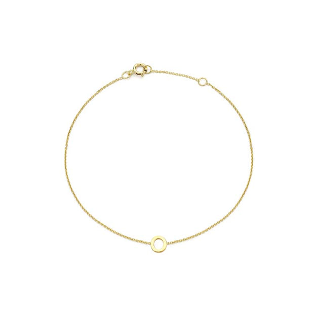 9K Yellow Gold Mini Initial 'O' Bracelet 15.5-19cm | The Jewellery Boutique