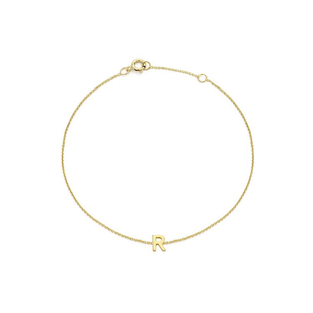 9K Yellow Gold Mini Initial 'R' Bracelet 15.5-19cm | The Jewellery Boutique