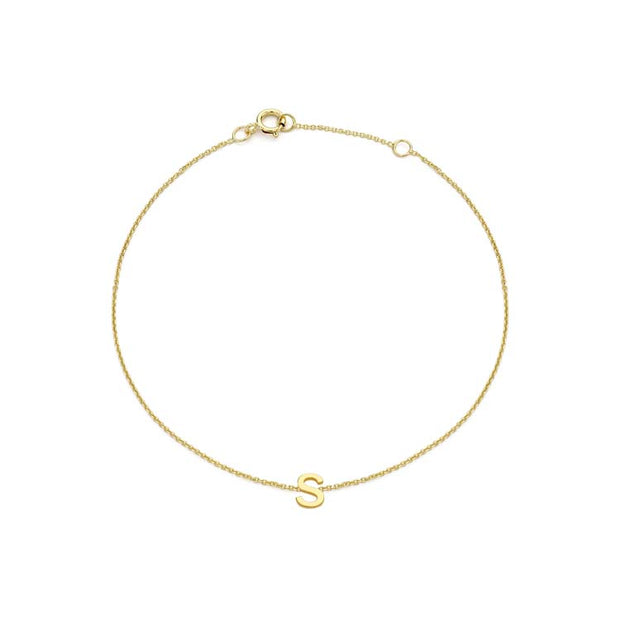 9K Yellow Gold Mini Initial 'S' Bracelet 15.5-19cm | The Jewellery Boutique