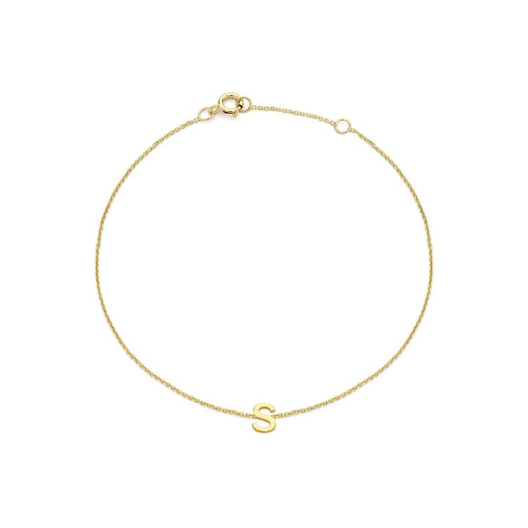 9K Yellow Gold Mini Initial 'S' Bracelet 15.5-19cm | The Jewellery Boutique