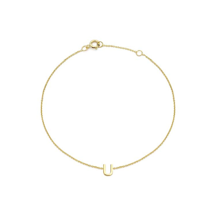 9K Yellow Gold Mini Initial 'U' Bracelet 15.5-19cm | The Jewellery Boutique