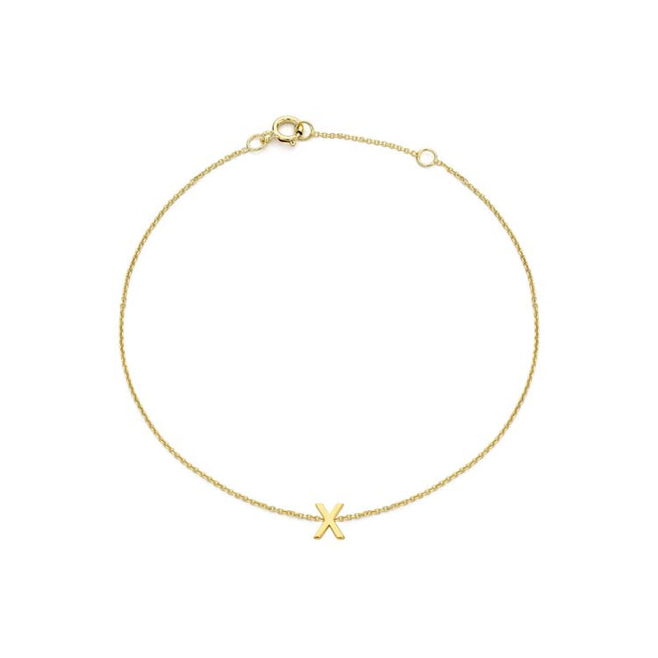 9K Yellow Gold Mini Initial 'X' Bracelet 15.5-19cm | The Jewellery Boutique