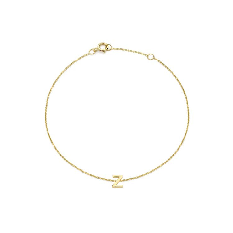 9K Yellow Gold Mini Initial 'Z' Bracelet 15.5-19cm | The Jewellery Boutique