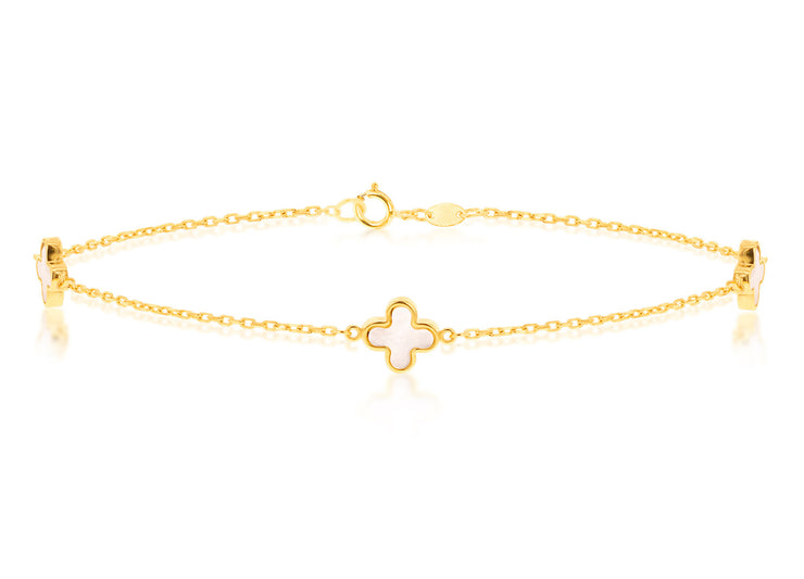 9K Yellow Gold 3 Mother-of-Pearl Petal Bracelet 19 cm