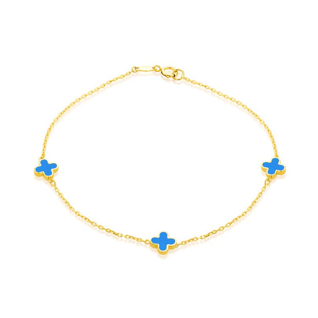 9K Yellow Gold Turquoise Petal Bracelet 19cm | The Jewellery Boutique