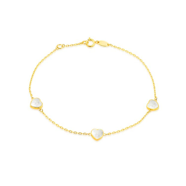 9K Yellow Gold Mop Heart Bracelet 19cm | The Jewellery Boutique