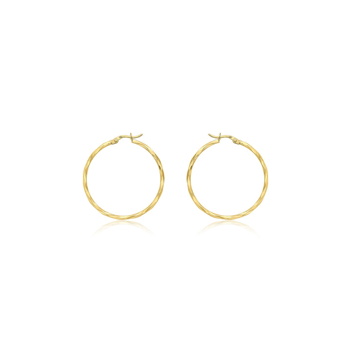 9K Yellow Gold 33mm Diamond Cut Faceted Hoop Creole Earrings