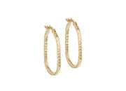 9K Yellow Gold Hollow Diamond-Cut Med Oval Hoop Earrings